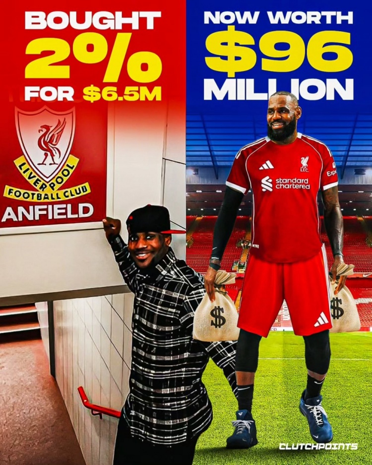 发现半岛体育-詹姆斯2011年投资利物浦650万目前估值达9600万 回报率高达1400%!